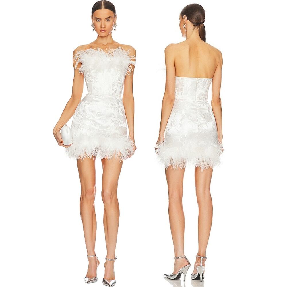 Sau Lee Jayde Dress Feather Mini Strapless Satin Bridal Wedding Formal Party 2